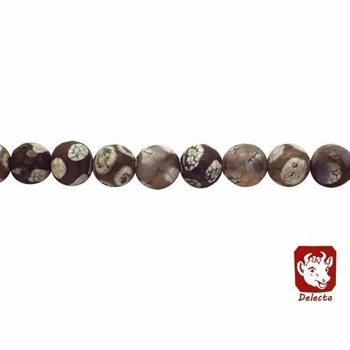 23 perles agate dzi 14mm léopardi blanc vert à facettes - perle agate tibétaine dzi perles dzi - p0054