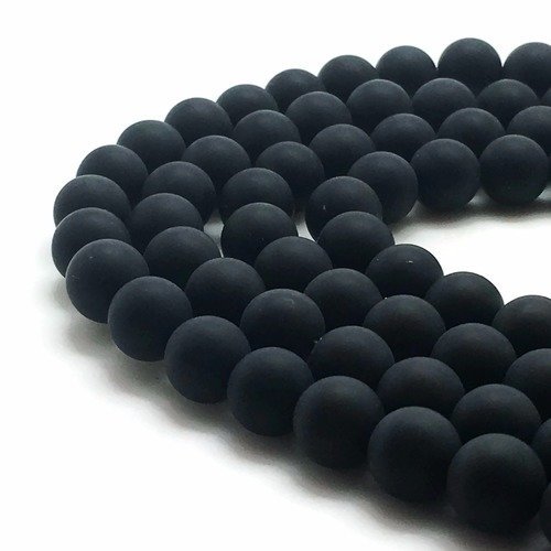 37 perles agate noire givrées 10mm naturelle - perle onyx givrée 10mm - p0101
