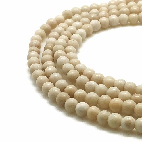 89 perles bois pétrifié 4mm blanc naturel ronde - p0164