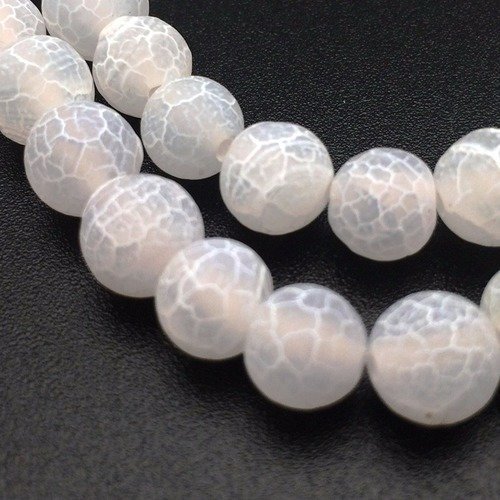 61 perles en agate craquelée blanc 6mm - p0207