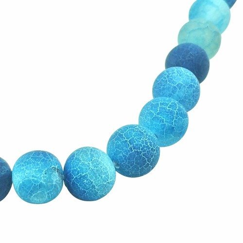 47 perles en agate craquelée bleu 8mm - p0210