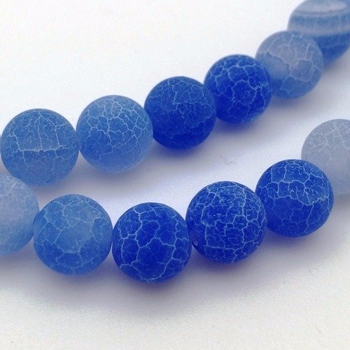 47 perles en agate craquelée bleu ciel 8mm - p0213