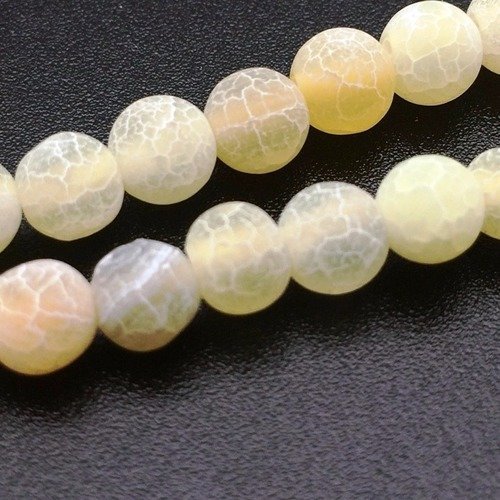 61 perles en agate craquelée jaune 6mm - p0215