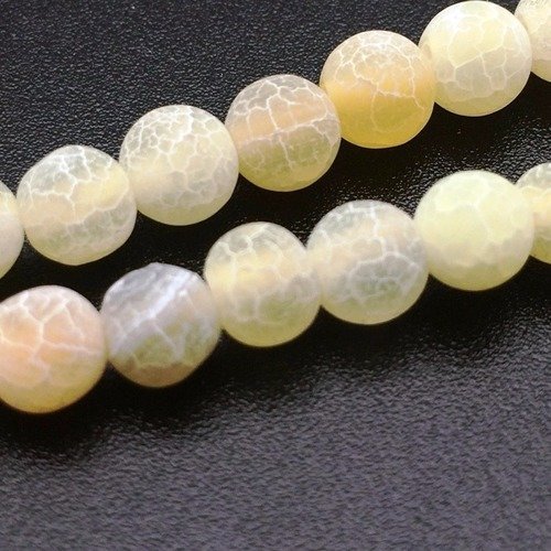 47 perles en agate craquelée jaune 8mm - p0216