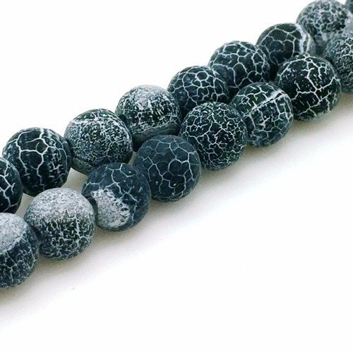 61 perles en agate craquelée noir 6mm - p0218
