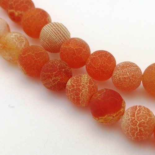 47 perles en agate craquelée orange 8mm - p0222