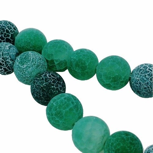 47 perles en agate craquelée vert 8mm - p0228