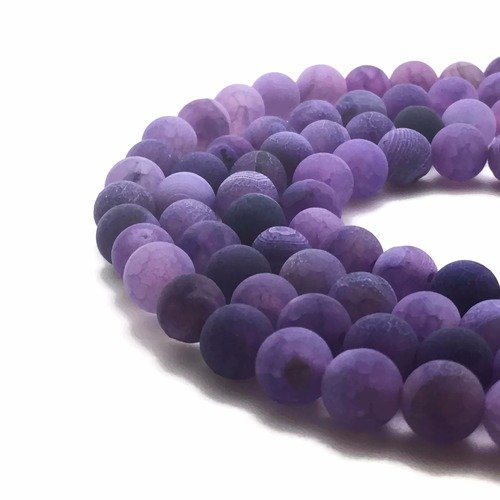 47 perles en agate craquelée violet 8mm - p0231