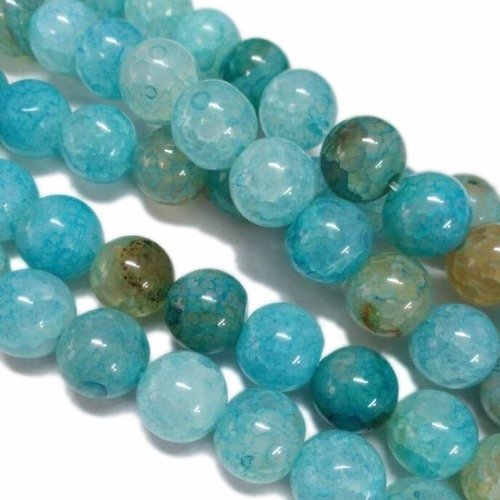 61 perles en agate veine de dragon 6mm bleu - p0239