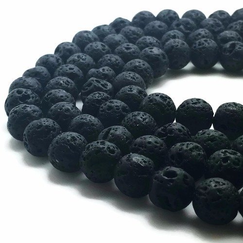 89 perles en pierre de lave 4mm noir naturelles - p0260