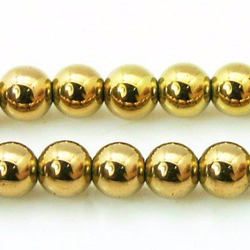61 perles hématite 6mm doré naturelles - p0311