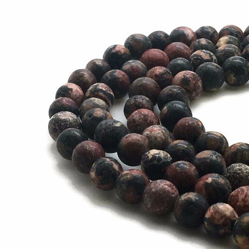 37 perles jaspe léopard 10mm rouge naturelles - p0410