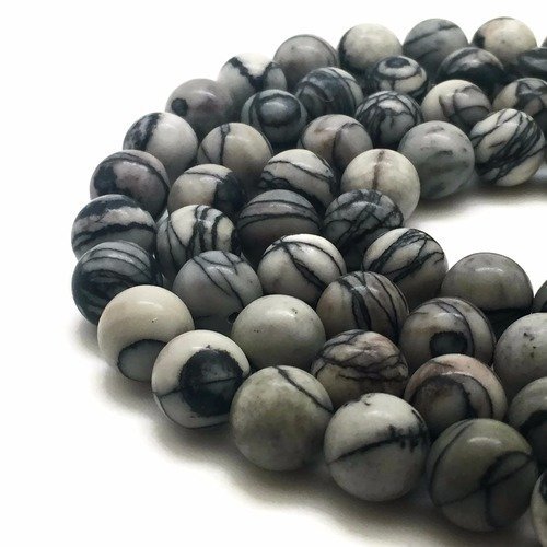 61 perles jaspe netstone 6mm naturelles - p0422