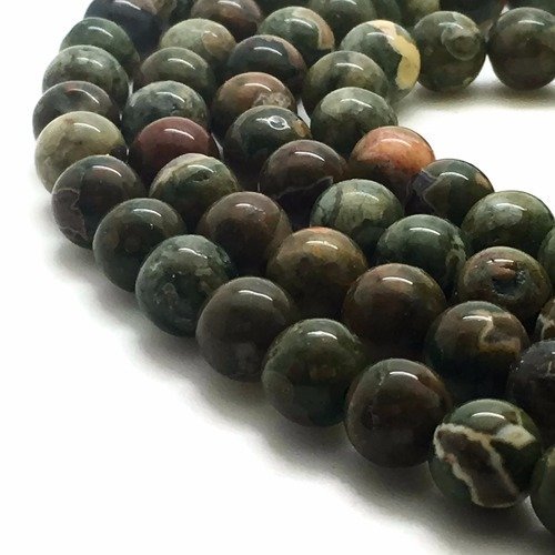 61 perles jaspe rhyolite 6mm rainforest naturelles - p0441