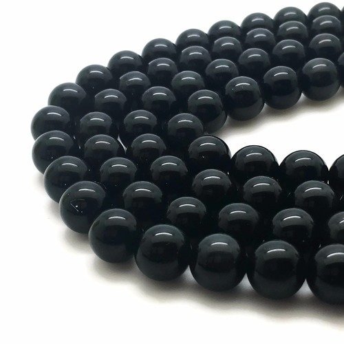 47 perles obsidienne noire 8mm naturelles - p0490