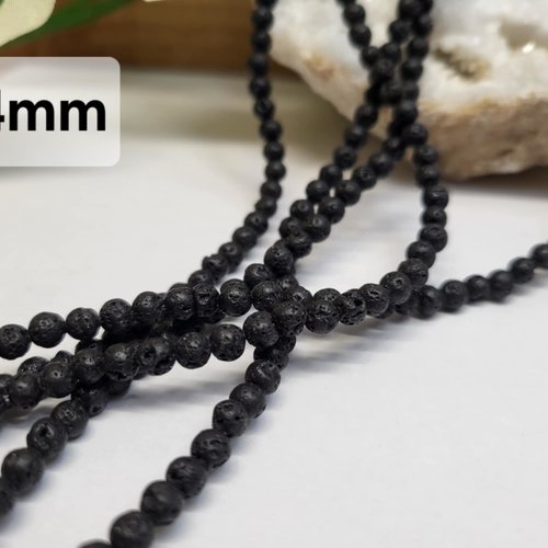 Fils de perles pierre de lave –  4mm – pierres naturelles – création bijoux