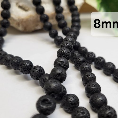Fils de perles pierre de lave – 8mm – pierres naturelles – création bijoux