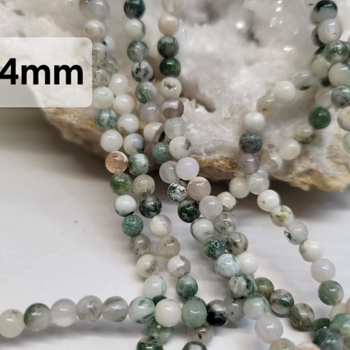 Fils de perles agate arbre – 4mm – pierres naturelles – création bijoux