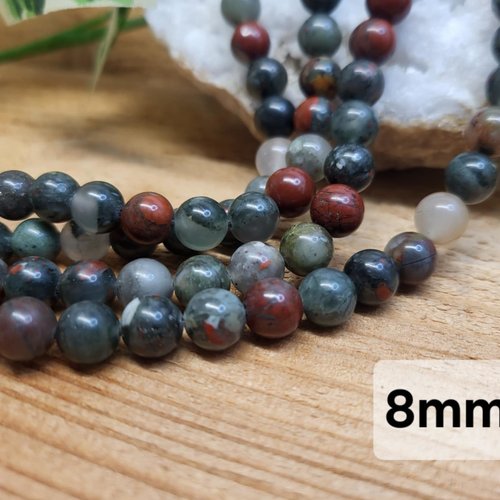 Fils de perles jaspe héliotrope – 8mm – pierres naturelles – création bijoux