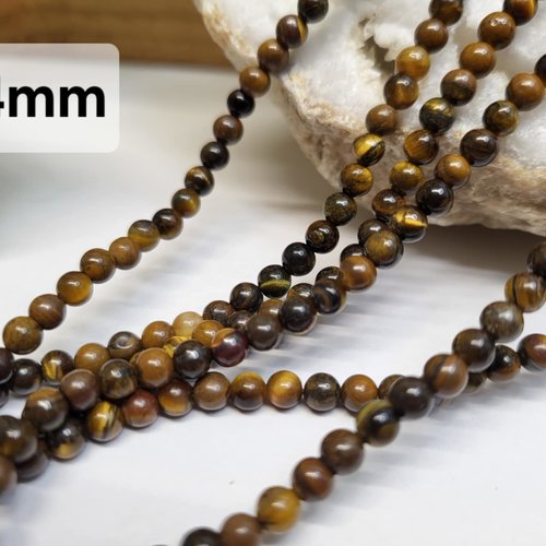 Fils de perles oeil de tigre – 4mm – pierres naturelles – création bijoux
