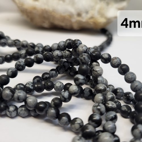 Fils de perles obsidienne neige – 4mm – pierres naturelles – création bijoux