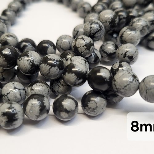 Fils de perles obsidienne neige – 8mm – pierres naturelles – création bijoux