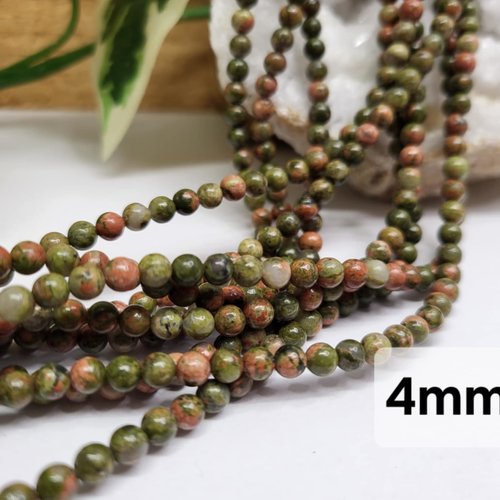 Fils de perles unakite – 4mm – pierres naturelles – création bijoux