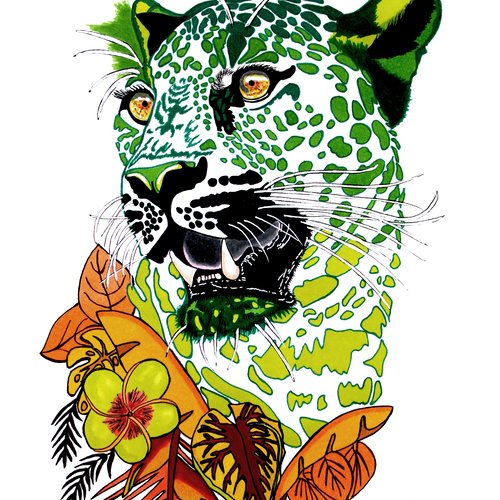 Slim dessin de léopard vert, orange sur toile