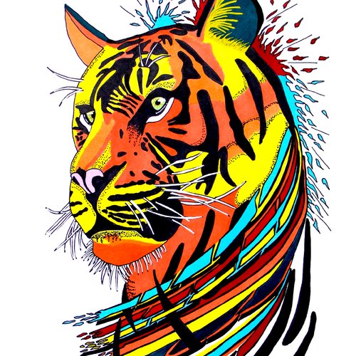 Dessin tigre multicolore sur toile