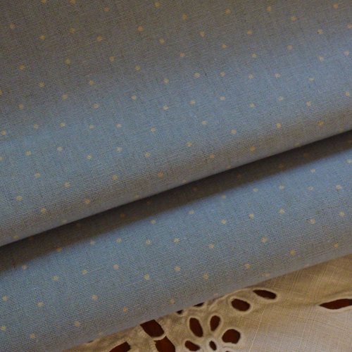 Coupon tissus stof lin-coton bleu à pois