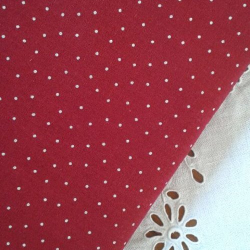 Coupon tissus stof lin-coton rouge à pois