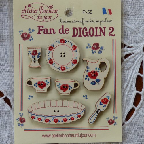 Pochette bouton en bois digoin  "fan de digoin 2 "