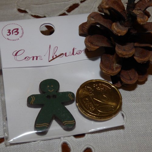 Bouton en bois bonhomme pain d'épice col vert