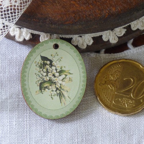Bouton en bois ovale : muguet