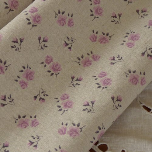 Coupon tissus stof lin-coton petite fleur rose