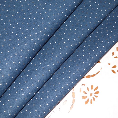 Coupon tissus stof lin-coton bleu marine  à pois