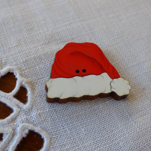 Bouton en bois bonnet du père noël