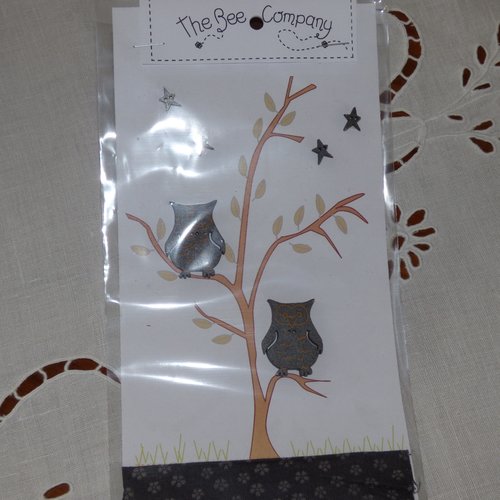 Boutons  "2 owls & stars " the bee company