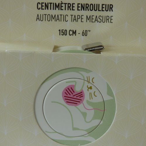 Bohin centimètre enrouleur chat blanc sur fond vert