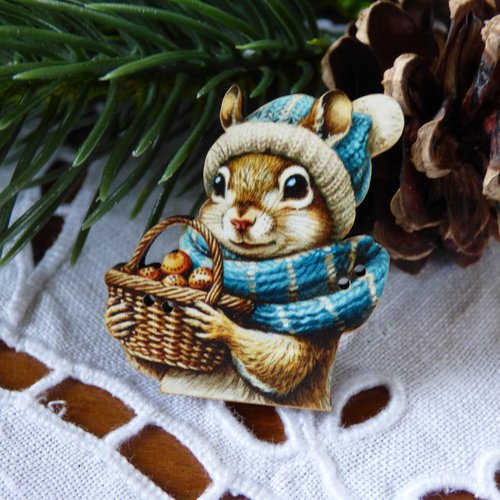 Bouton en bois ecureuil et son panier