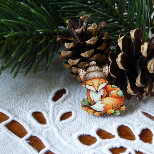 Bouton en bois renard endormi