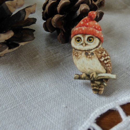 Bouton en bois chouette garance