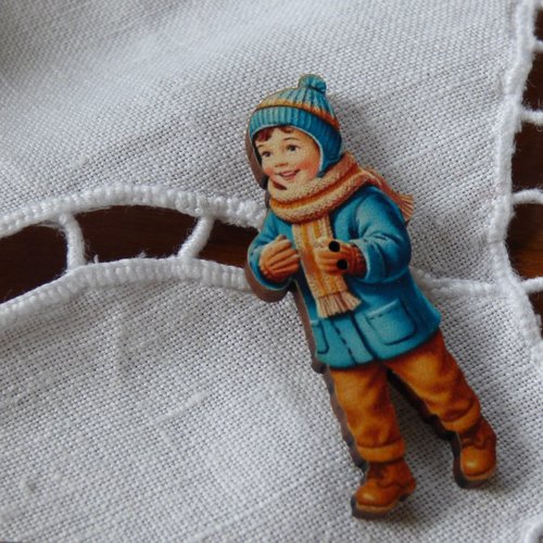 Bouton en bois petit garçon et son bonnet