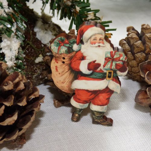 Bouton en bois père noël et sa hotte