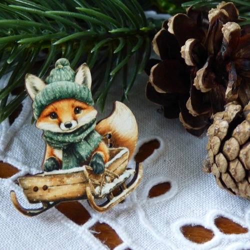 Bouton en bois renard luge