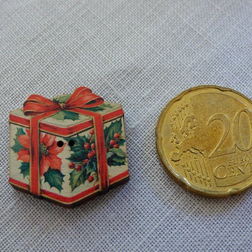 Bouton en bois cadeau carré rouge