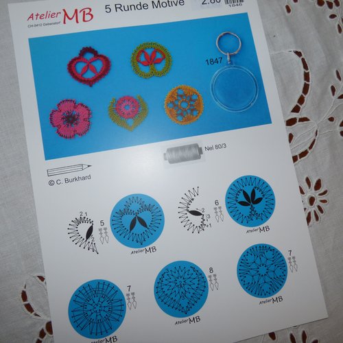 5 modèles dentelle aux fuseaux pour porte clés rond