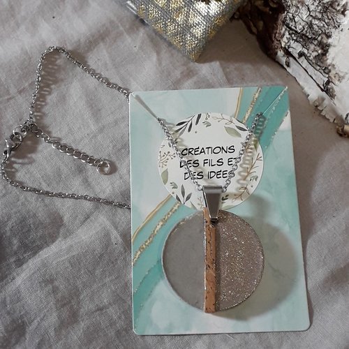 Collier avec pendentif en béton/liège et paillettes beige cadeau pour elle/noël/fête/prêt à offrir