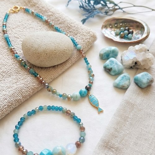 Parure poisson amazonite hématite