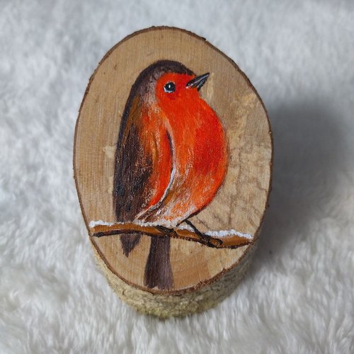 Rouge gorge, rondin de bois